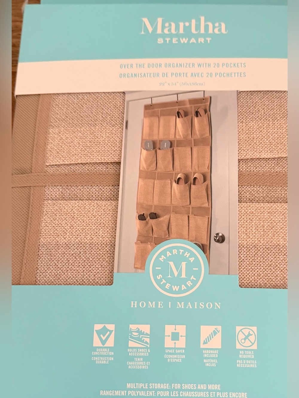 Martha Stewart Tan 20-Pocket Over-the-Door Organizer NWT
